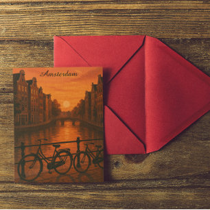 Cartão Postal Retro Amsterdam Netherlands Grachten Sunset Glow