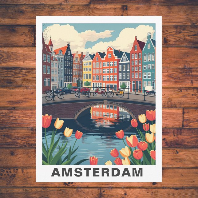 Cartão Postal Retro Amsterdam Netherlands Travel Bicycle (Retro Amsterdam Netherlands Travel Bicycle Postcard
)