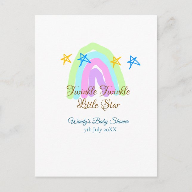 Cartão Postal Retro arco-íris brilho brilho estrelas bebê sh (Frente)
