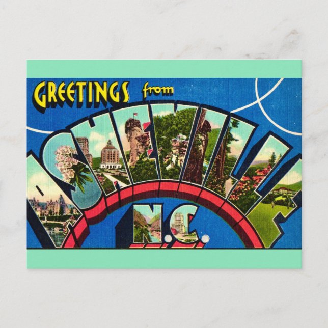 Cartão postal retro Asheville NC (Frente)