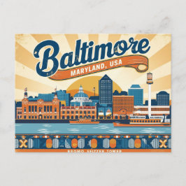 Cartão Postal Retro Baltimore, Marylan, EUA Vintage