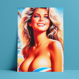 Cartão Postal Retro Beach Girl