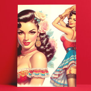 Cartão Postal Retro Beauty Mulher Mexicana