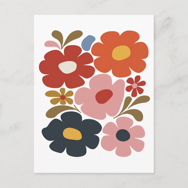 Cartão Postal Retro Boho Floral Médio-Século Moderno (Frente)
