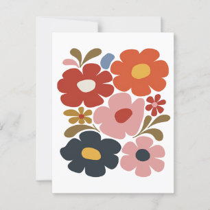 Cartão Postal Retro Boho Floral Médio-Século Moderno