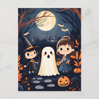 Cartão Postal Retro Bonito Vintage Crianças de Halloween Fantasm