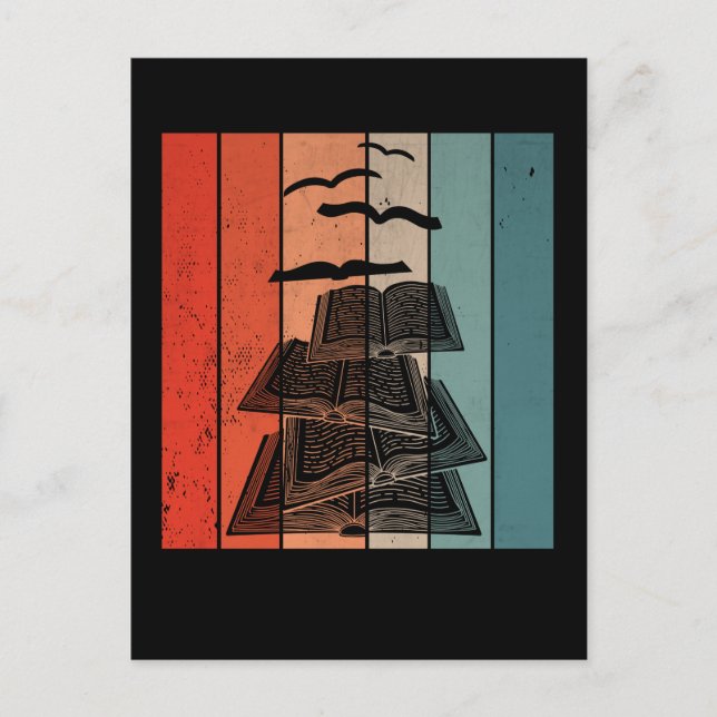 Cartão Postal Retro Book Birds Library Bookworm (Frente)