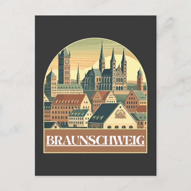 Cartão Postal Retro Braunschweig Skyline (Frente)