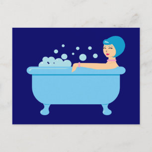 Cartão Postal Retro Bubble Bath Girl