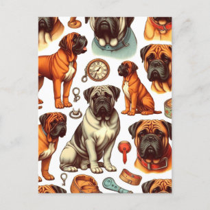 Cartão Postal Retro Bullmastiff Seamless