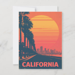 Cartão Postal Retro California Palm Trees Sunset