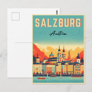 Cartão Postal Retro capital austríaca Salzburgo silhueta