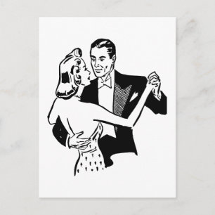 Cartão Postal Retro Casal Vintage Black & White Dancing no Amor