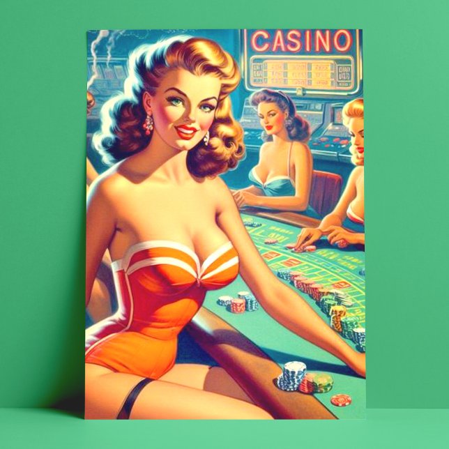 Cartão Postal Retro Casino Girls (Criador carregado)
