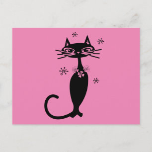 CARTÃO POSTAL RETRO CAT PINK