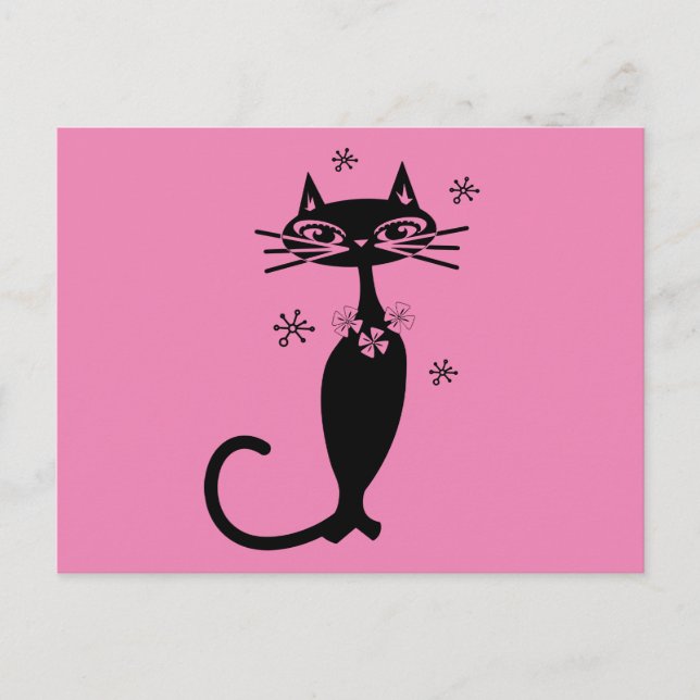 CARTÃO POSTAL RETRO CAT PINK (Frente)
