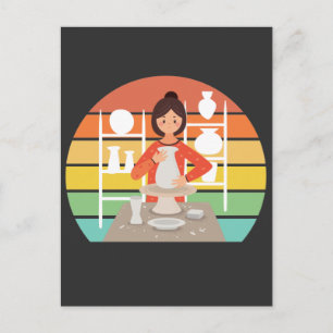 Cartão Postal Retro Cerâmica Mulher Forno de Cerâmica