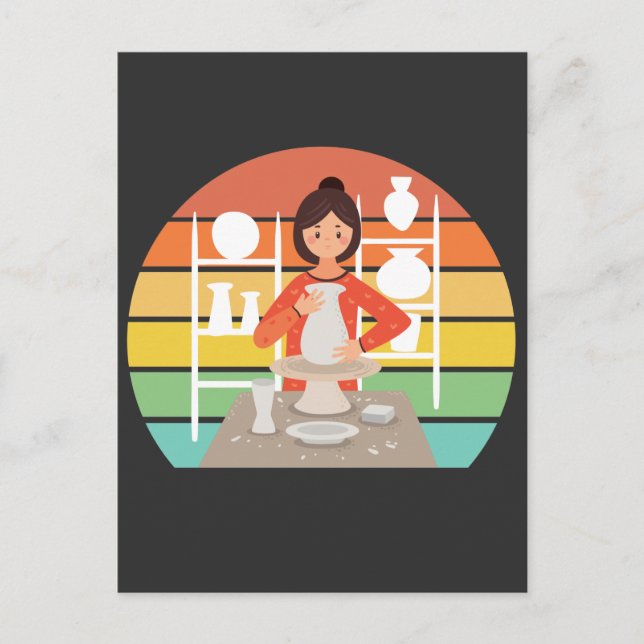 Cartão Postal Retro Cerâmica Mulher Forno de Cerâmica (Frente)