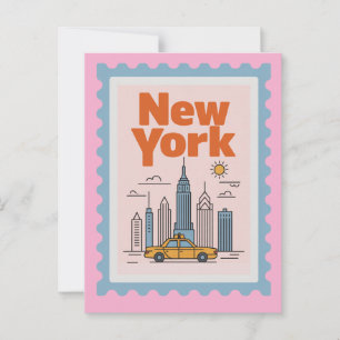 Cartão Postal Retro Cidade de Nova York Viagem Minimalista Horiz