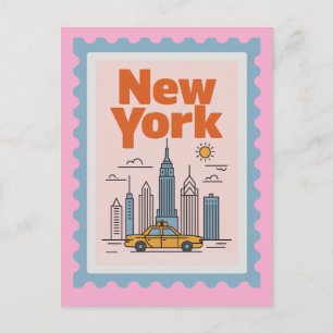 Cartão Postal Retro Cidade de Nova York Viagem Minimalista Horiz