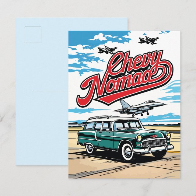 Cartão Postal Retro Classic Wagon Sky Pop Art Illustration Print (Frente/Verso)