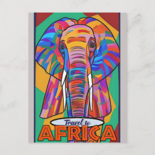 Cartão Postal Retro Colorido Elefante Viagem África