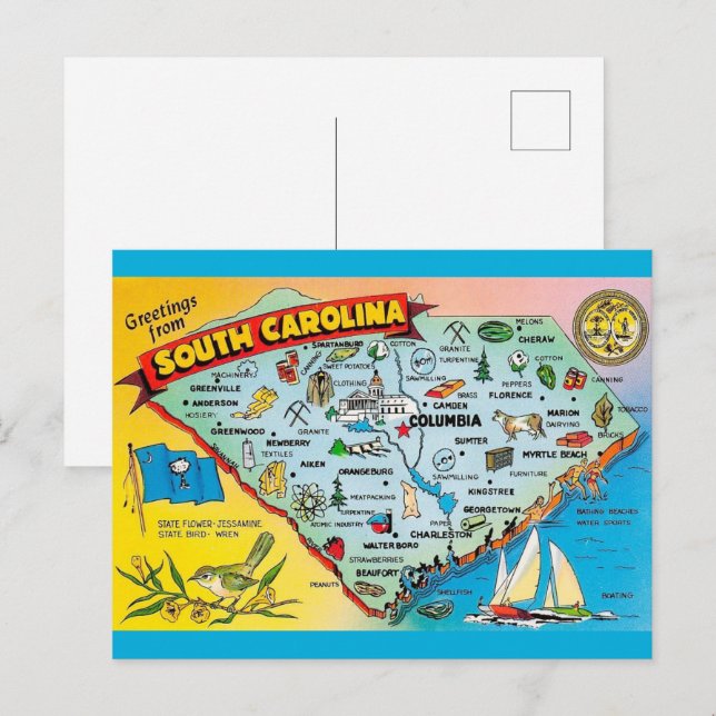 Cartão postal retrô da Carolina do Sul (Frente/Verso)