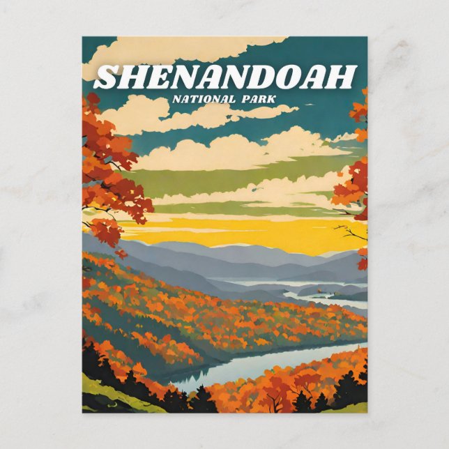 Cartão Postal Retro da ilustração do Parque Nacional Shenandoah (Frente)