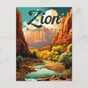 Cartão Postal Retro da Ilustração do Parque Nacional Zion