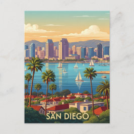 Cartão Postal Retro da paisagem costeira de San Diego, Califórni