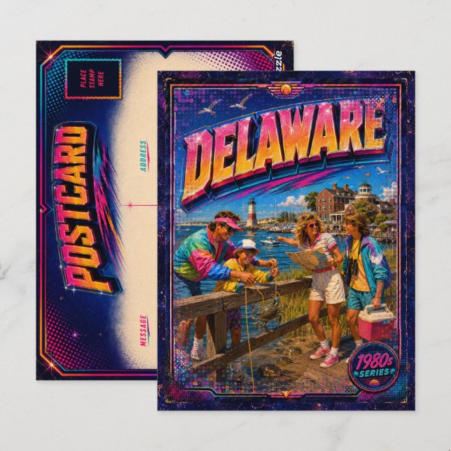 Cartão postal retro de Delaware dos anos 80 (Frente/Verso)