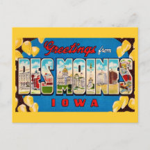 Cartão postal retrô de Des Moines Iowa