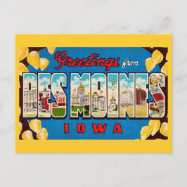 Cartão postal retrô de Des Moines Iowa