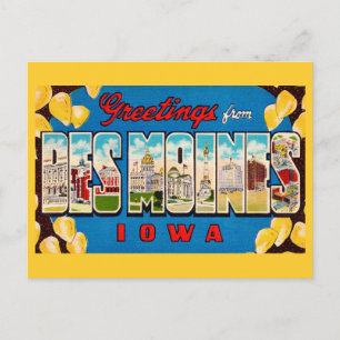 Cartão postal retrô de Des Moines Iowa