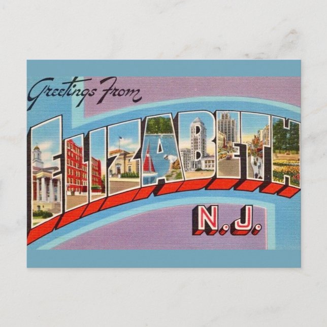 Cartão postal retrô de Elizabeth NJ (Frente)