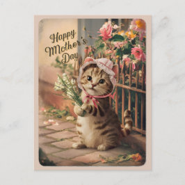 Cartão Postal Retro de Gato de Vintagem Cinto de Dia de as mães 