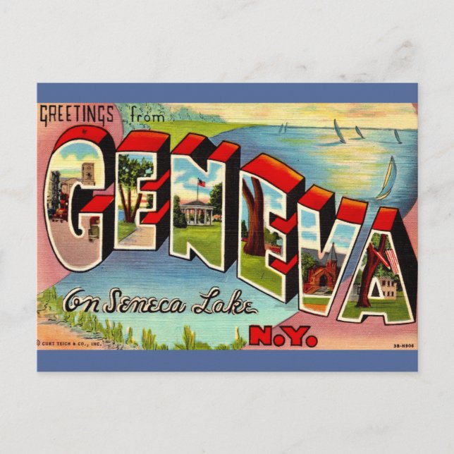 Cartão postal retrô de Geneva Seneca Lake NY (Frente)