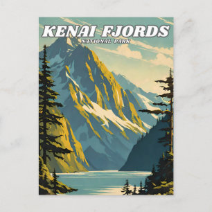 Cartão Postal Retro de ilustração do Parque Nacional Kenai Fjord