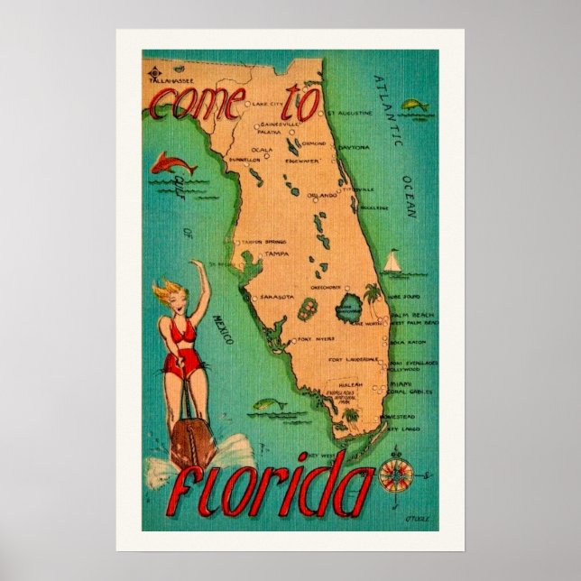 Cartão postal retro de impressão da Flórida (Frente)