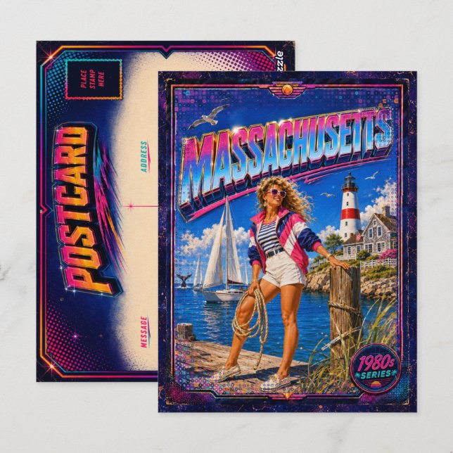 Cartão postal retrô de Massachusetts dos anos 80 (Frente/Verso)
