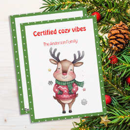 Cartão postal retrô de Natal com rena engraçada