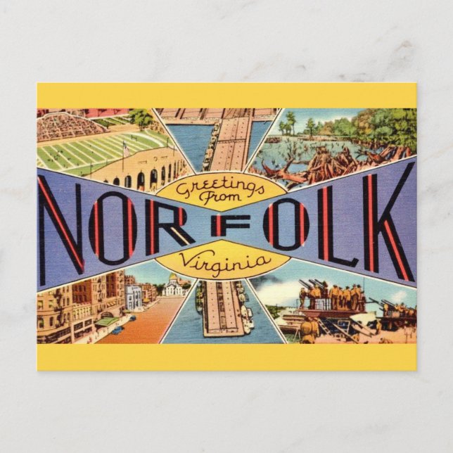 Cartão postal retro de Norfolk VA (Frente)