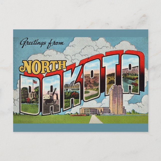 Cartão postal retro de North Dakota (Frente)