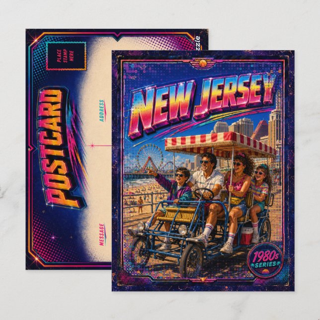 Cartão postal retrô de Nova Jersey dos anos 80 (Frente/Verso)