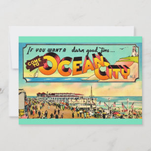 Cartão postal retro de Ocean City NJ saudações Big