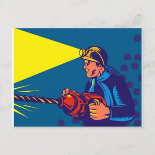 Cartão Postal retro de perfuração pneumática de jack de carvão