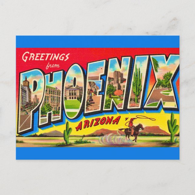 Cartão postal retro de Phoenix Arizona (Frente)