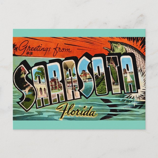 Cartão postal retrô de Sarasota Flórida (Frente)