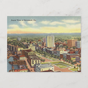Cartão Postal Retro de Savannah GA para visualização aérea