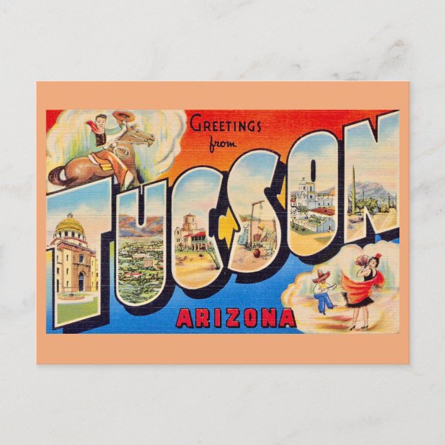 Cartão postal retro de Tucson Arizona (Frente)